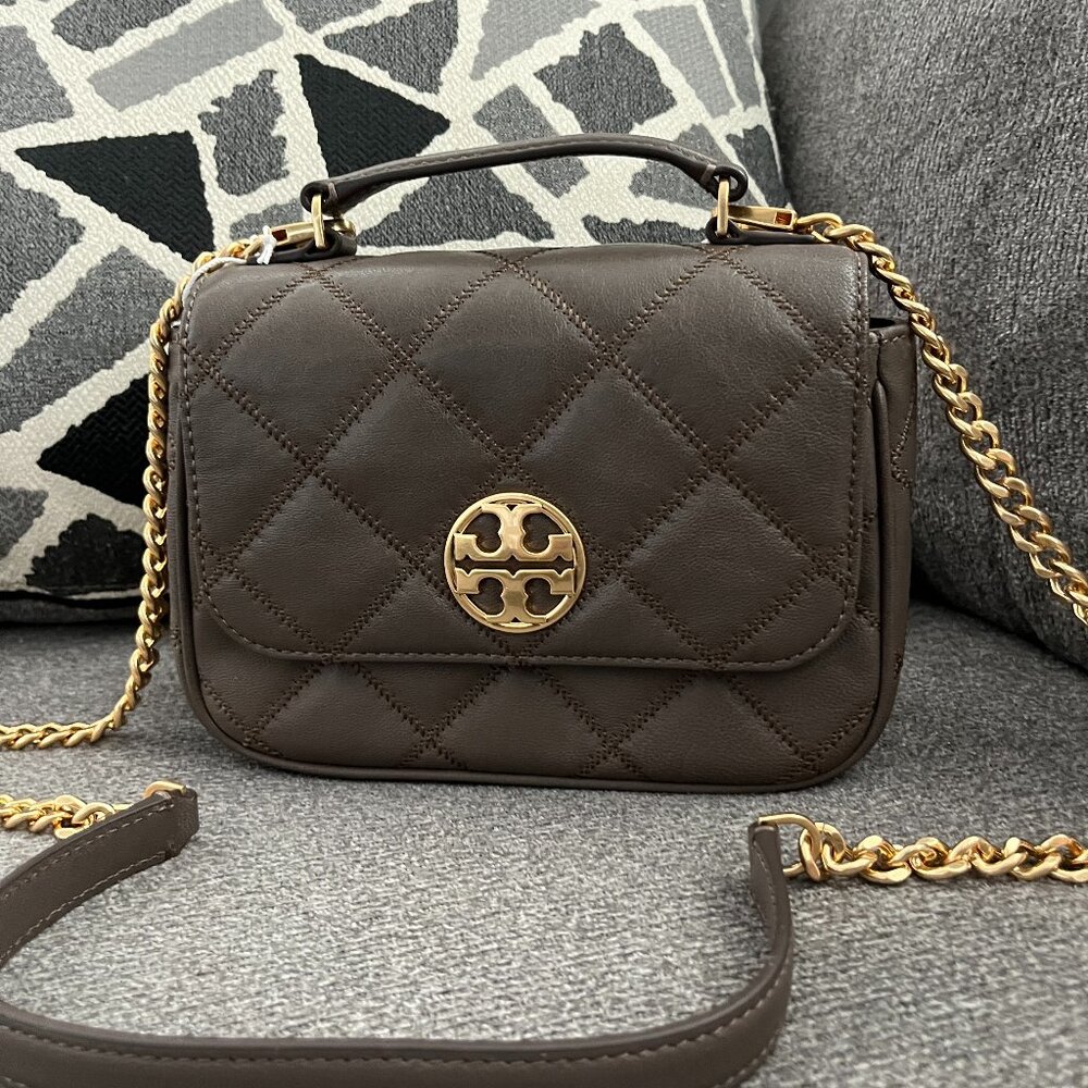 NWT TORY BURCH WILLA Mini Top Handle Leather Crossbody Bag $498 Volcanic Stone
